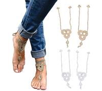 SwirlColor Sandales Aux Pieds Nus Femmes Coton Cheville Femmes Crochet Cheville Ethnique Cheville Plage Crochet Barefoot Sandals Pied Accessoires-2 Paires