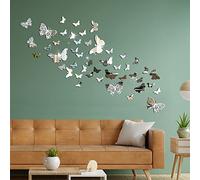 Swirlcolor Stickers Papillon Muraux Miroir Adhesif 48pcs Deux Types Effet Miroir et Creuse 3d Papillon Art Autocollant Argent Papillon Stickers Muraux