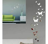 SwirlColor Stickers Papillons Muraux, 36 Pièces Stickers Miroir Papillon Acrylique Argent 3D Stikers Murals Papillon Decoration pour Salon Chambre Bureau