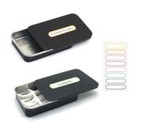 SwirlColor Voyage Cotton Tige Stand, 2 Portable Grand Metal Box Container avec Couvercle Coulissant pour Cotton Ball, Cure-dents, Bandeau de Cheveux avec Étiquette Vierge - Noir