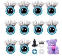 SwirlColor yeux de sécurité avec cils, 10 de 12 mm glitter plastique safe eyes avec cils et rondelles pour bricolage crochet animal doll puppet peluche jouet