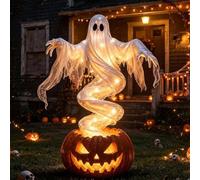 Swirling Ghost Pumpkin Yard Lamp,51" Warm LED Halloween Decorations Outdoor | Halloween Porch Decor Rising from Pumpkin,Lighted Spooky Ghost Statue Fall Ornament,for Garden Patio Backyard Balcony Lawn