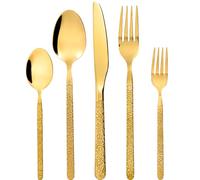 SWISON Set de couverts dorés service 6 personnes 30 pièces, Couvert de table or en acier inox, Ménagère avec cuillère couteau et fourchette, Design unique gravé
