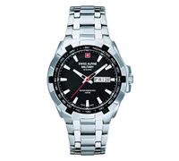 Swiss Alpine Military 7043.1 Montre à quartz analogique pour homme en acier inoxydable, Acier/Acier/Noir - 1137sam, Bracelet