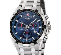 Swiss Alpine Military - Chronographe pour Homme Rond à Quartz 10 ATM 7043, Argent, Bracelet