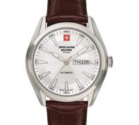 Swiss Alpine Military by Grovana 7090.2532SAM ETA 2836-2 Montre automatique pour homme avec bracelet en cuir et verre saphir 10 ATM, Argenté/Bracelet en cuir, Sangles