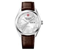 Swiss Alpine Military by Grovana 7090.2532SAM ETA 2836-2 Montre automatique pour homme avec bracelet en cuir et verre saphir 10 ATM, Argenté/Bracelet en cuir, Sangles