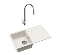 Swiss Aqua Technologies - 76x44 cm évier avec égouttoir réversible en granite à en castrer + mitigeur avec douchette 2 jets, blanc (SATSINKGE3W-SET1)