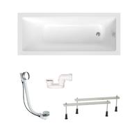 Swiss Aqua Technologies - Aurum 160x70 cm baignoire rectangulaire en acrylique, gauche et droite, avec pieds + vidage + siphon, blanc (SATVAUR16070-SE