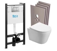 Swiss Aqua Technologies - Pack Bâti-support Roca Active + WC suspendu Infinitio sans bride + plaque chrome mat + Set habillage