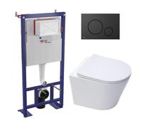 Swiss Aqua Technologies Pack WC bâti-autoportant + WC SAT Infinitio sans bride fixations invisibles + Abattant softclose + Plaque