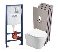 Swiss Aqua Technologies - Pack WC Bâti-support + WC SAT Infinitio sans bride, fixation invisible + Plaque chrome + Set d'habillage