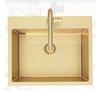 Swiss Aqua Technologies | Timeless Évier de Cuisine Encastrable en Inox 304 | 1 Bac | Dimensions 55x45x21 cm | Finition Or Brossé PVD | Résistant aux Taches et à la Corrosion | Facile à Nettoyer