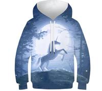Swiss Beauty Sweat à capuche pour enfants garçons et filles Pull à capuche drôle Impression 3D Hauts Pull-over Vêtements de sport pour jeunes, Cheval licorne, 6-7 ans