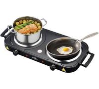SWISS HAUS Plaque de cuisson double Élec. Grill 2500W Noir | Plancha antiadhésive sans PFAS, thermostat amovible, poignées amovibles, bac à graisse inclus, tous feux ou électrique.