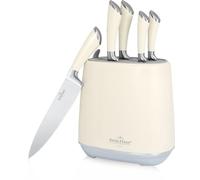 SWISS HAUS - Set Couteaux Cuisine Essentiels - Lake Geneva Collection - 5 Lames Acier Inoxydable - Poignées Ergonomiques - Bloc Rangement - 6 Pièces - Crème - SH-KSL6CR