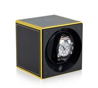 Swiss Kubik Remontoir Cuir Masterbox - Noir Bords Jaunes / Jaune Couture Décorative