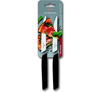 Victorinox Swiss Modern, Set de couteaux à steak professionnels, 2 pièces, lame extra-tranchante, tranchant ondulé, 12 cm, acier inoxydable, noir