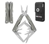 Swiss+Tech Pince Multifonction en Acier Inoxydable 16 en 1 avec Structure Autoverrouillée, Couteau Multifonction Etui avec Pince Scie Tournevis Lime Couteau Scie Ouvre-Boîte (Couleur Champagne)