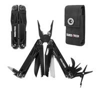 Swiss+Tech Pince Multifonction en Acier Inoxydable 16 en 1 avec Structure Autoverrouillée, Couteau avec Scie, Tournevis, Règle, Lime, Ouvre-Boîte pour Survie, Camping, Randonnée (Noir)