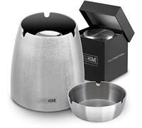 Swisshome Cendrier XL avec couvercle 2 en 1 pour l'intérieur et l'extérieur en acier inoxydable dans une boîte cadeau Premium
