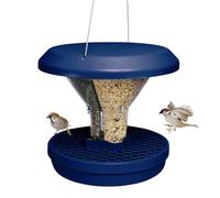 SWISSINNO Mangeoire Oiseaux Extérieur à Suspendre - Davos Smart Birds - Anti Rats et Souris avec Plateau Récupérateur - Distributeur Graines pour Oiseaux Sauvages - Jardin et Balcon - Indigo