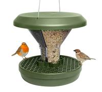 SWISSINNO Mangeoire Oiseaux Suspendue Anti-Rat 2 Compartiments à Graines | Davos SMART BIRDS, ASA avec protection UV, réservoir polycarbonate, câble acier inoxydable, bac récupérateur