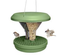 SWISSINNO Mangeoire Oiseaux Suspendue Anti-Rat 2 Compartiments à Graines | Davos SMART BIRDS, ASA avec protection UV, réservoir polycarbonate, câble acier inoxydable, bac récupérateur