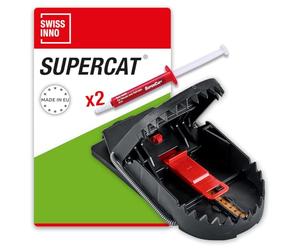 SWISSINNO Piège à Rats Pro SuperCat avec Recharges d’Appât - Système Easy Catch Breveté - Capture Instantanée - Hygiénique - Utilisation Intérieure et Extérieure - 1 Piège + 2 Seringues à Appât