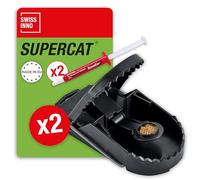 SWISSINNO Piège à Rats SuperCat - Piège à Ressort réutilisable et fiable avec appât au Beurre de cacahuète - Prêt à l'emploi - Utilisation intérieure et extérieure - 2 Pièges + 2 Recharges d'Appât