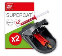 SWISSINNO Piège à Souris Pro SuperCat - Tapette Souris - Prêt à l’Emploi, Spécifique aux Souris - Capture Instantanée et Hygiénique - Réutilisable - 2 Pièges + 2 Seringues à Appât