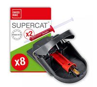 SWISSINNO Piège à Souris PRO SuperCat - Prêt à l’Emploi, Spécifique aux Souris - Capture Instantanée et Hygiénique - Réutilisable - 8 Pièges + 2 Seringues à Appât