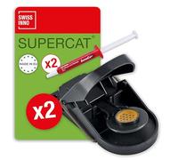 SWISSINNO Piège à Souris SuperCat - Tapette Souris - Efficace + Réutilisable avec Appât au Beurre de Cacahuète - Capture Rapide - Utilisation Intérieure et Extérieure - 2 Pièges + 2 Seringues d'Appât