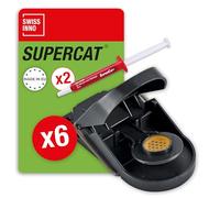 SWISSINNO Piège à Souris SuperCat - Tapette Souris - Efficace + Réutilisable avec Appât au Beurre de Cacahuète - Capture Rapide - Utilisation Intérieure et Extérieure - 6 Pièges + 2 Seringues d'Appât