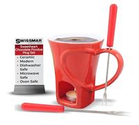 Swissmar Service à fondue au chocolat Sweetheart, 4 pièces, céramique/acier inoxydable, rouge, 120 ml, chauffe-plat, passe au lave-vaisselle, coffret cadeau