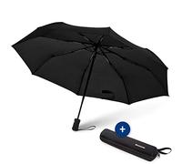 SWISSONA parapluie pliant premium en noir, léger,resistant au vent et inoxydable avec pochette de transport I parapluie de poche, parapluie de voyage, parapluie d’e