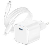 Swissten, Adaptateur secteur USB-C GaN compact 20W avec câble Lightning 1.2m, blanc