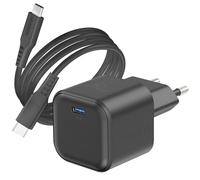 Swissten, Adaptateur secteur USB-C GaN compact 20W avec câble USB-C 1.2m, noir