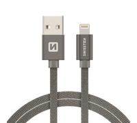 Swissten Câble iPhone 3A à charge rapide 2 m en textile tressé Câble de chargement iPhone Câble USB A vers Lightning pour iPhone 14/14 Pro/14 Plus/14 Pro Max, iPhone 13-8 toutes les séries-gris (480