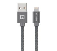 Swissten Câble Lightning en textile tressé de 0,2 m, câble de charge USB A vers Lightning pour iPhone 14/14 Pro/14 Plus/14 Pro Max, iPhone 13-8 toutes les séries, gris