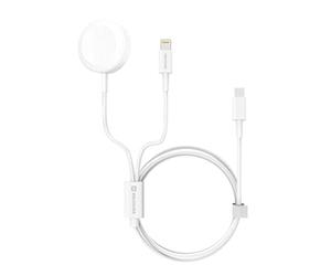Swissten - Câble magnétique, Lightning et USB-C pour une charge rapide d'Apple Watch et iPhone (1,2m) - Blanc