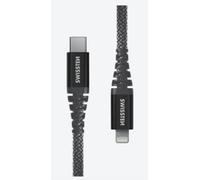 Swissten - Câble USB-C/Lightning extrêmement résistant - renforcé par fibre Kevlar - Câble de charge et de transfert de données - Prend en charge la charge rapide jusqu'à 60 W - 1,5 m - Noir