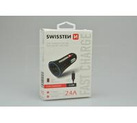 Swissten Chargeur de Voiture (12 et 24 V) - 2 x USB (2,4 a) + câble Micro USB