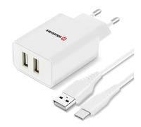 Chargeur Secteur Double USB 2.1A Smart IC + Câble USB-C Blanc
