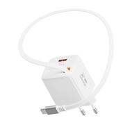 Chargeur Secteur USB-A 30W avec Câble Rétractable USB-C 0.75m Intégré Swissten Blanc