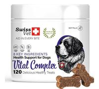 SwissVet 8 en 1 Multivitamines Chien - 120 Friandises Articulation - Glucosamine, Chondroïtine, MSM, Collagène - Digestion (Probiotiques) & Huile de Saumon Oméga 3 - Anti Démangeaison & Poil Brillant