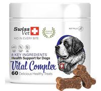 SwissVet 8 en 1 Multivitamines Chien - 60 Friandises Articulation -Glucosamine, Chondroïtine, MSM, Collagène -Digestion (Probiotiques) & Huile de Saumon Oméga 3 - Anti Démangeaison & Poil Brillant