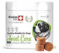 SwissVet Articulation Chien - 60 Friandises Glucosamine, Chondroïtine, MSM & Collagène - Soutien Mobilité, Arthrose & Douleurs - Vitamines C & E - pour Vieux Chiens & Chiots - Poil & Articulations