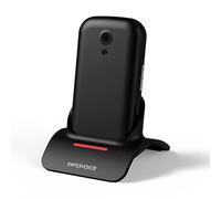 Swissvoice S24 - Téléphone mobile débloqué 2G à clapet pour séniors, touche SOS, support de recharge facile, 10 mémoires directes avec photos, notifications par SMS - Noir