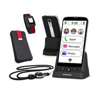 SWISSVOICE - Smartphone S510-C + Bracelet SOS + Etui De Protection + Socle Chargeur + Lanière Tour De Cou - Grosses Touches - Bouton SOS Géolocalisation - Smartphone Seniors 4G - Débloqué - Noir/Rouge
